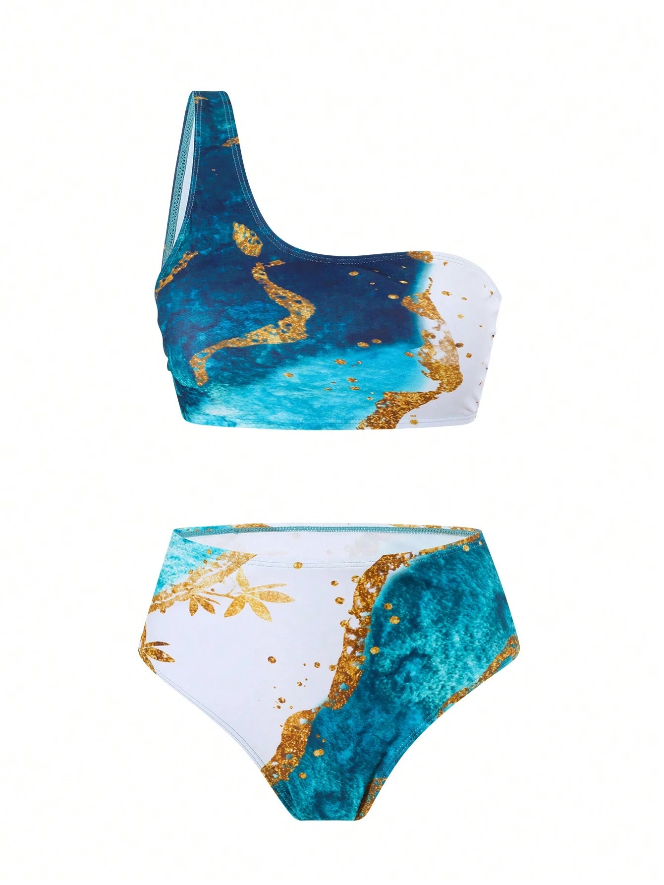 Swim Oasis Plus Size Women's 3-Piece Set Floral Printed One Shoulder Bikini Swimwear With Sarong Cover Up Summer