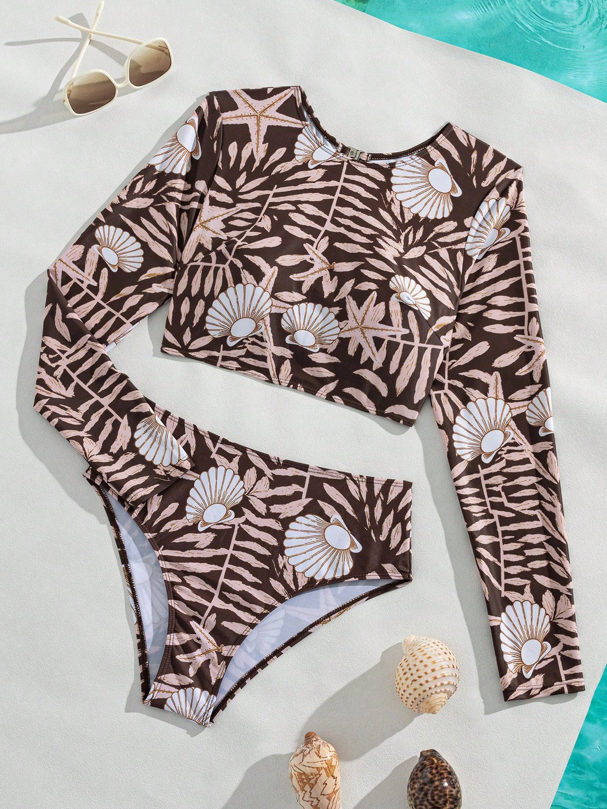 Swim SPRTY 2pcs/Set Ocean Print Fashion Sports Surfing Women's Two Pieces Tank Top Swimsuit