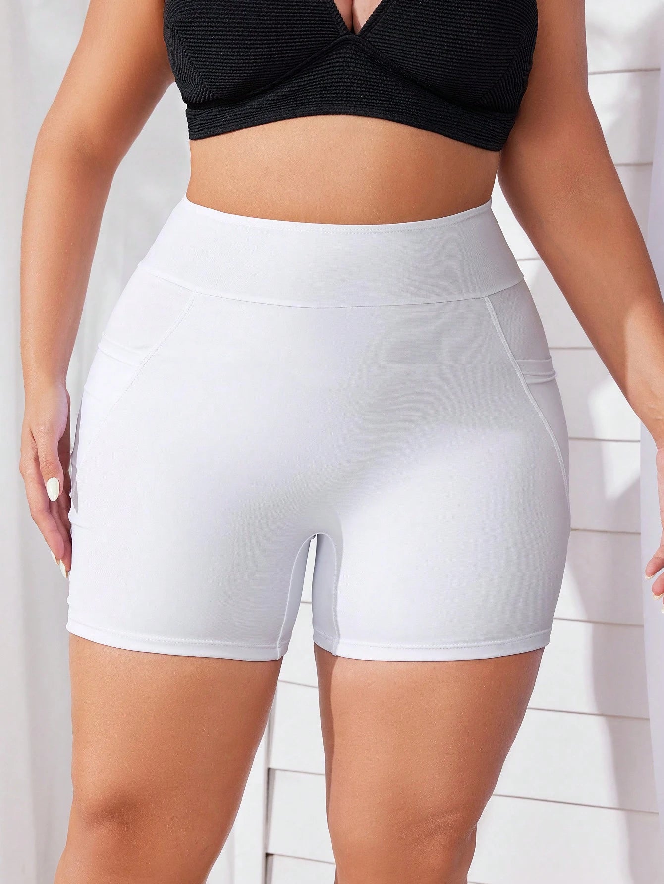 Swim SPRTY Plus Size Summer Beach Solid Color Shorts Bikini Bottom With Pocket