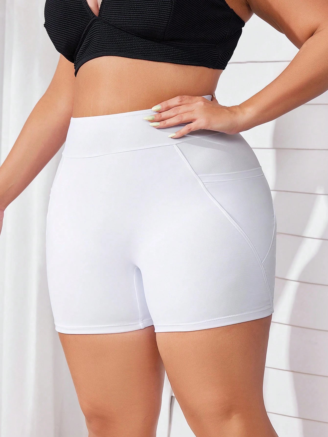 Swim SPRTY Plus Size Summer Beach Solid Color Shorts Bikini Bottom With Pocket