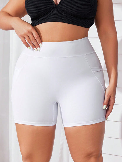 Swim SPRTY Plus Size Summer Beach Solid Color Shorts Bikini Bottom With Pocket