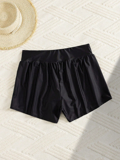 Swim SPRTY Plus Size Women Lily Print Shirred High Waist Bikini Bottom Swim Bottoms For Summer Beach Vacation