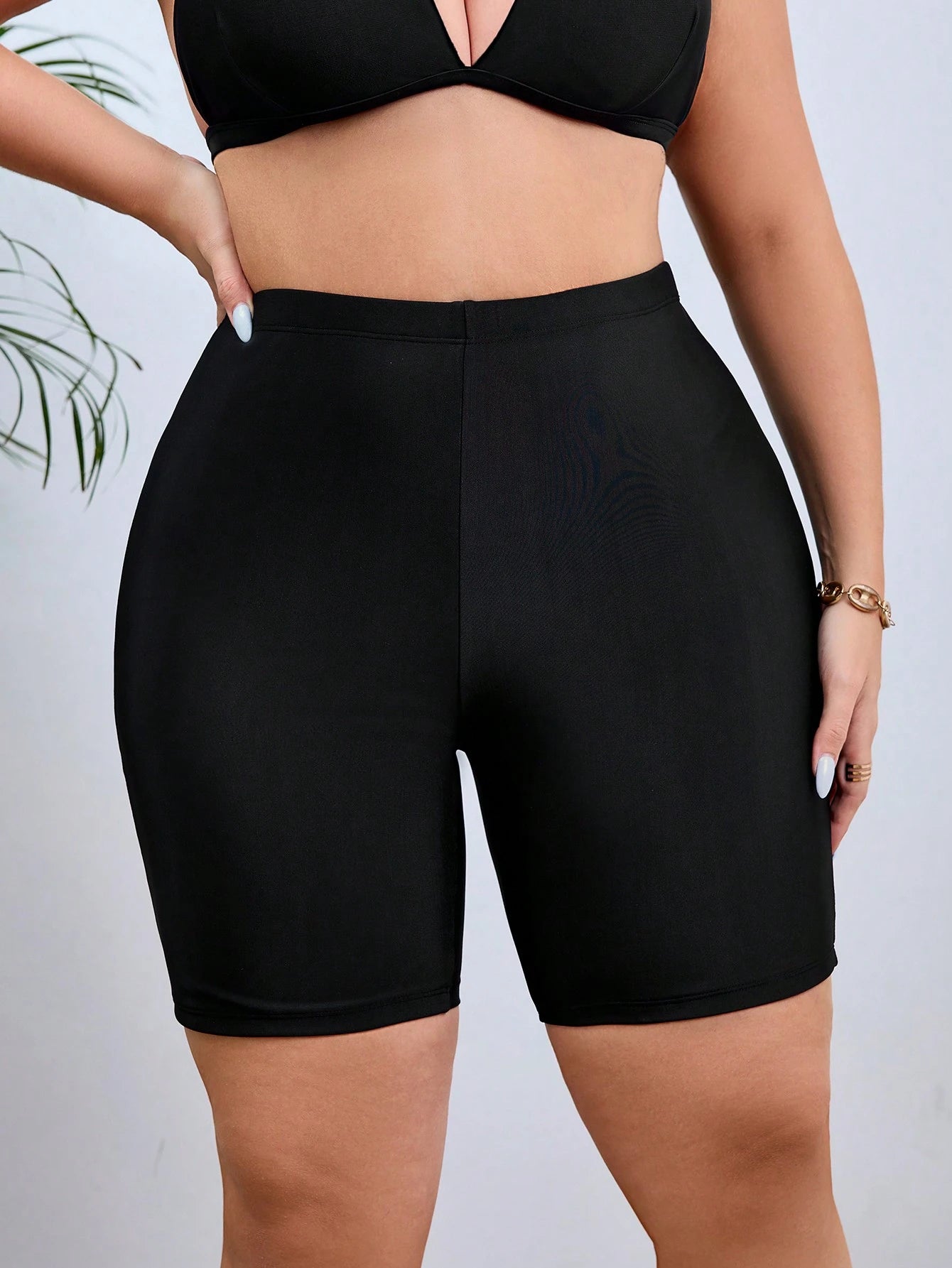 Swim SPRTY Plus Size Women's Solid Color Casual Swim Shorts Bikini Bottoms Butt Lifting Shorts