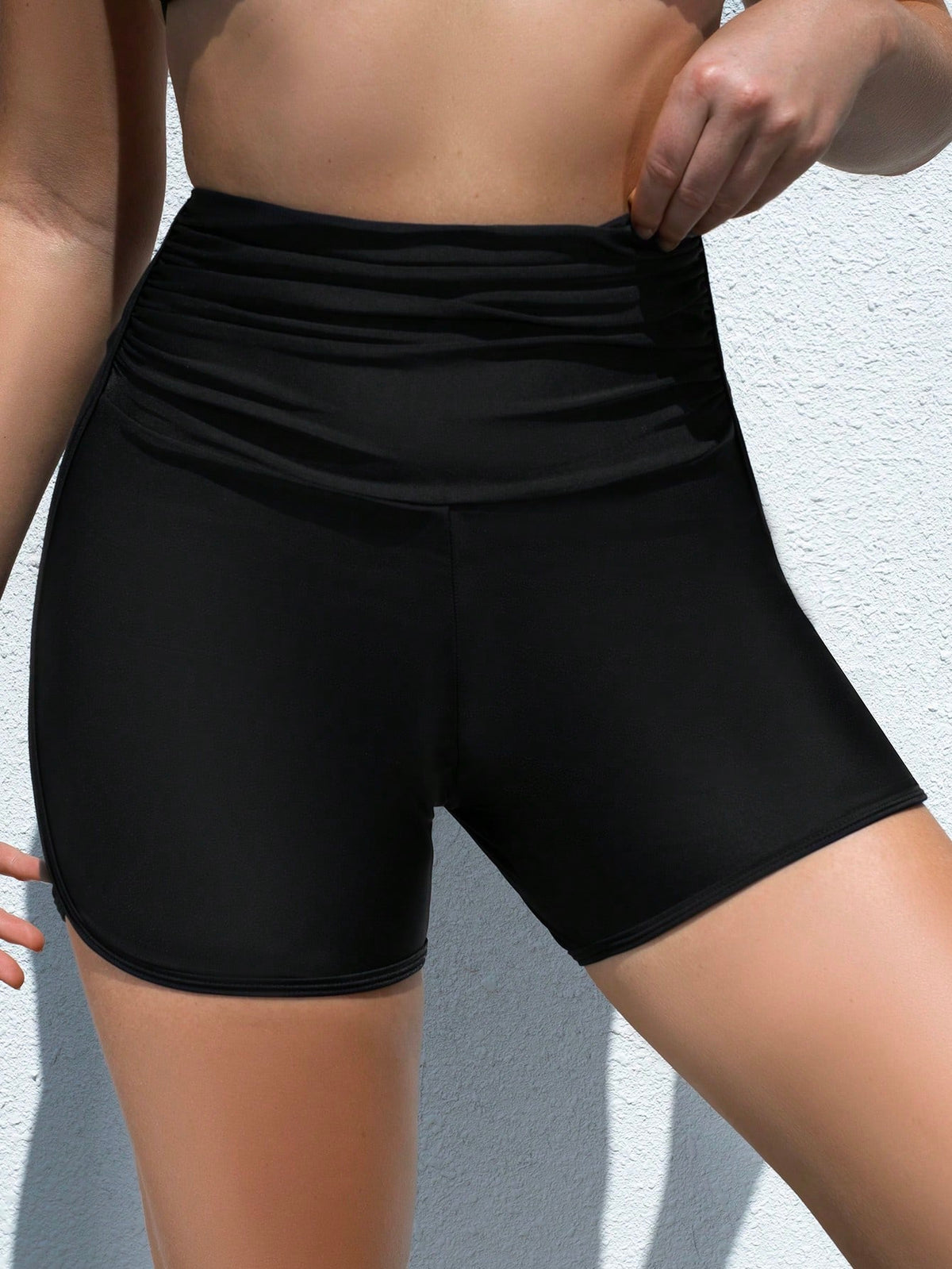 Swim SPRTY Women's Fashion Tight Waist Ruched High Waist Swim Shorts, Summer