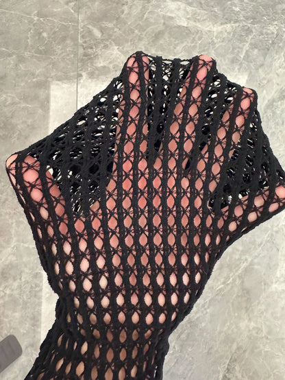 Swim SXY 2026 New Sexy & Romantic High Elasticity Knit Halter Sleeveless Black Plus Size Cover Up