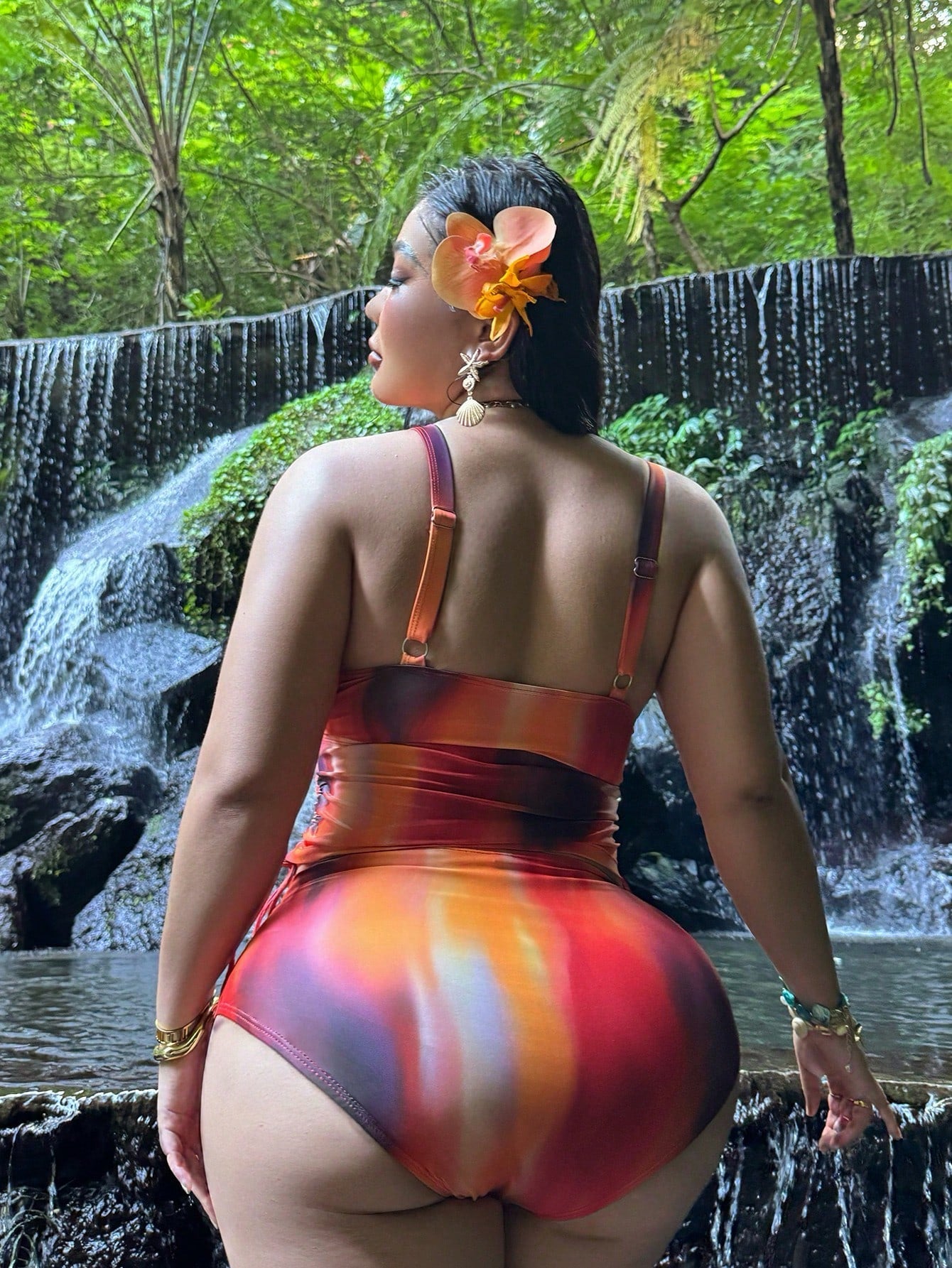 Swim SXY 2026 New Women's Plus Size Orange Leopard Print Camisole Bikini Top,Vibrant Holiday Colorful Bohemian Curve Swimsuit Set,Summer Beach Vacation