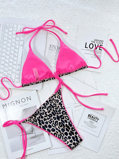 Swim SXY 2pcs/Set Printed Bikini Swimsuit (Random Print), Micro Triangle