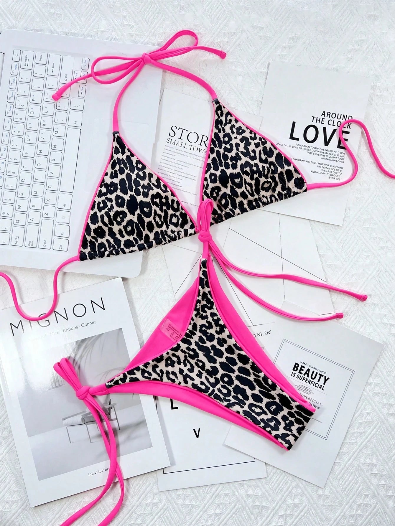 Swim SXY 2pcs/Set Printed Bikini Swimsuit (Random Print), Micro Triangle