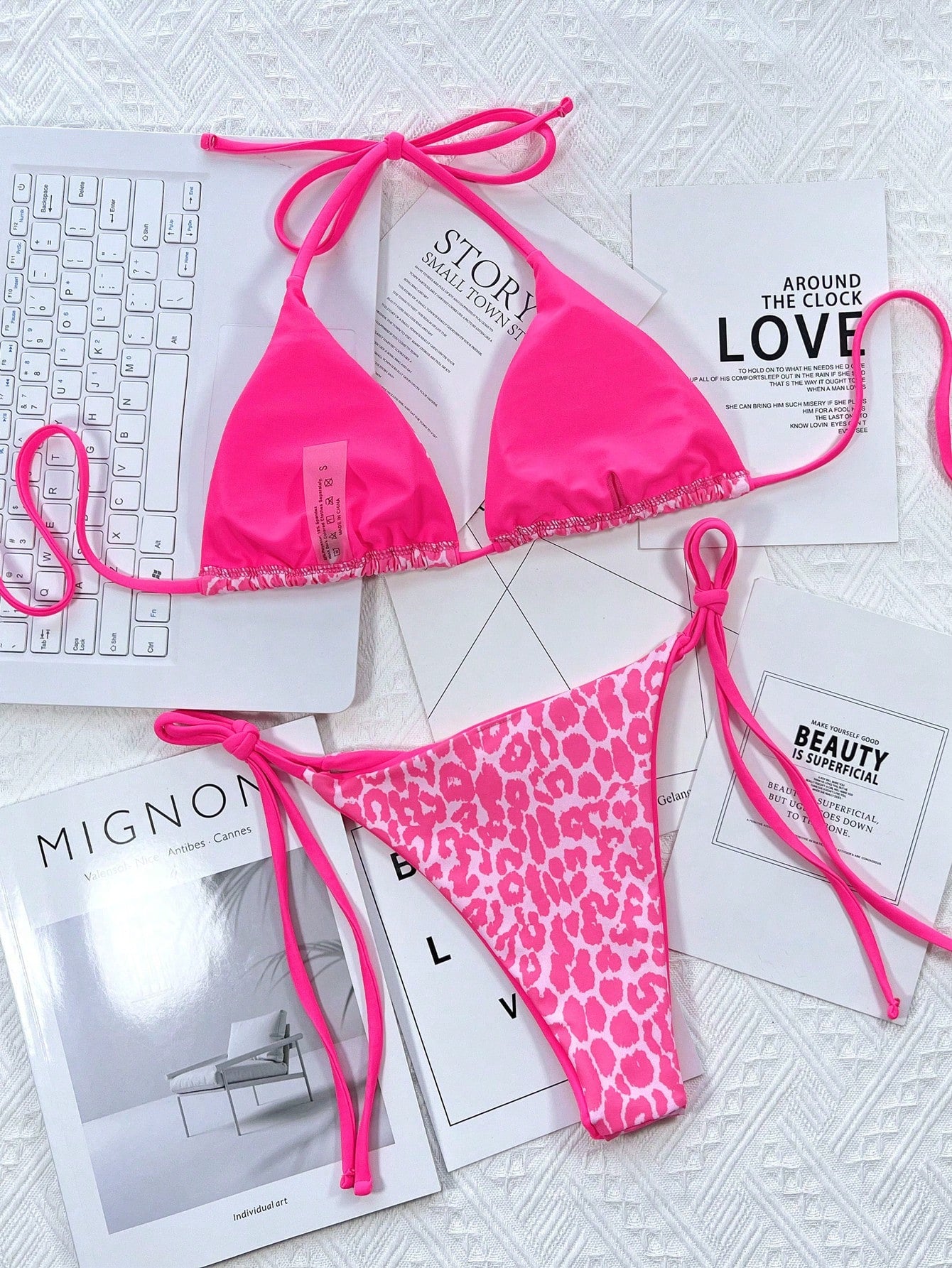 Swim SXY 2pcs/Set Printed Bikini Swimsuit (Random Print), Micro Triangle