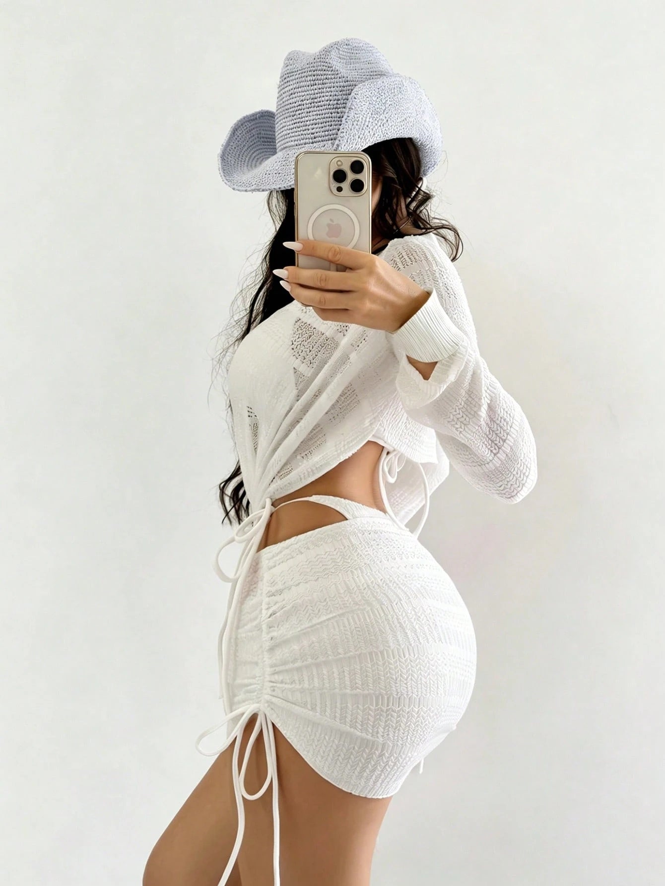 Swim SXY 4pcs Women's New Spaghetti Strap Backless Top, Shirt With Side Tie, Tie Side Swim Shorts, Sexy Bikini Set Set