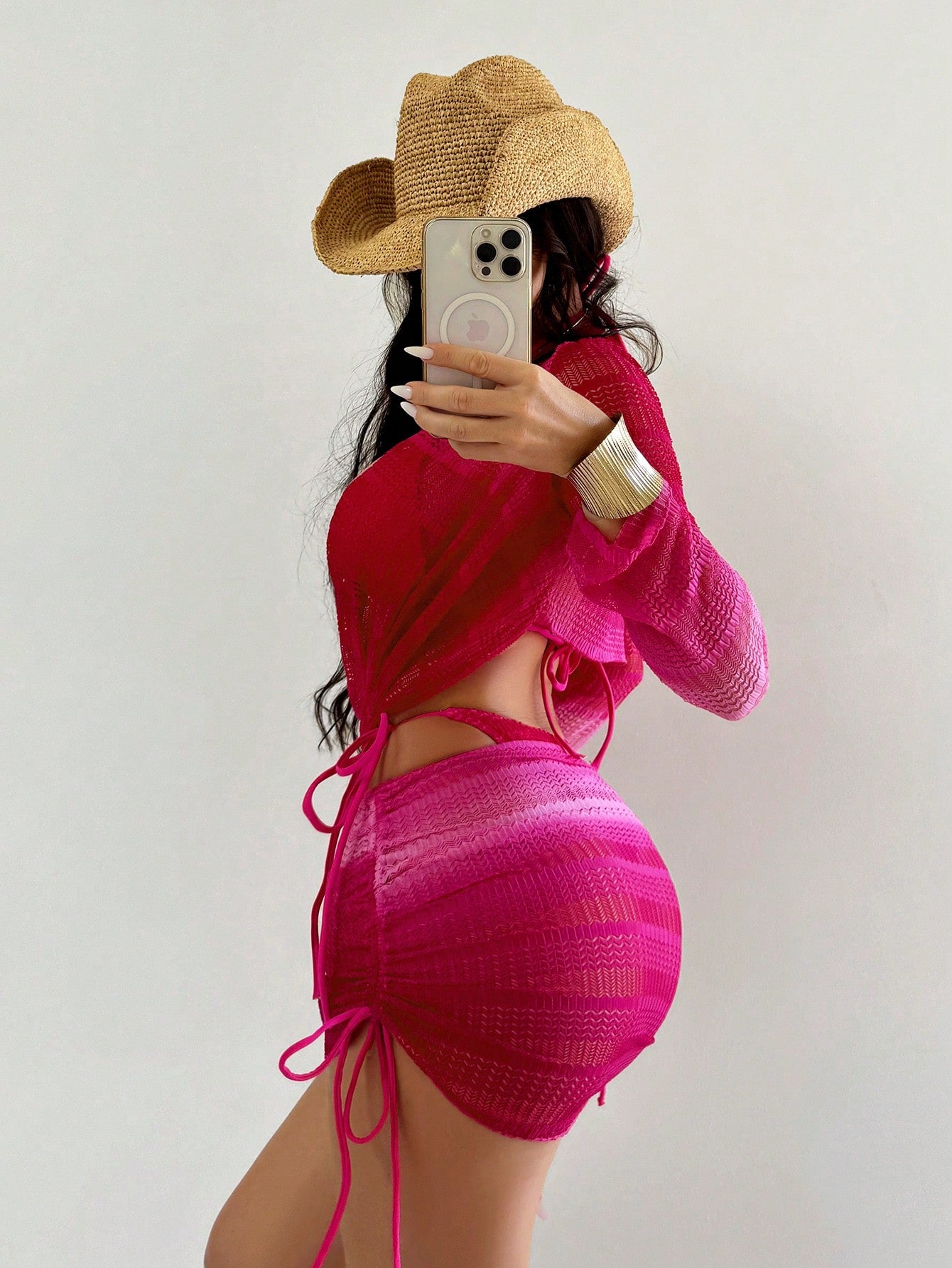 Swim SXY 4pcs Women's New Spaghetti Strap Backless Top, Shirt With Side Tie, Tie Side Swim Shorts, Sexy Bikini Set Set