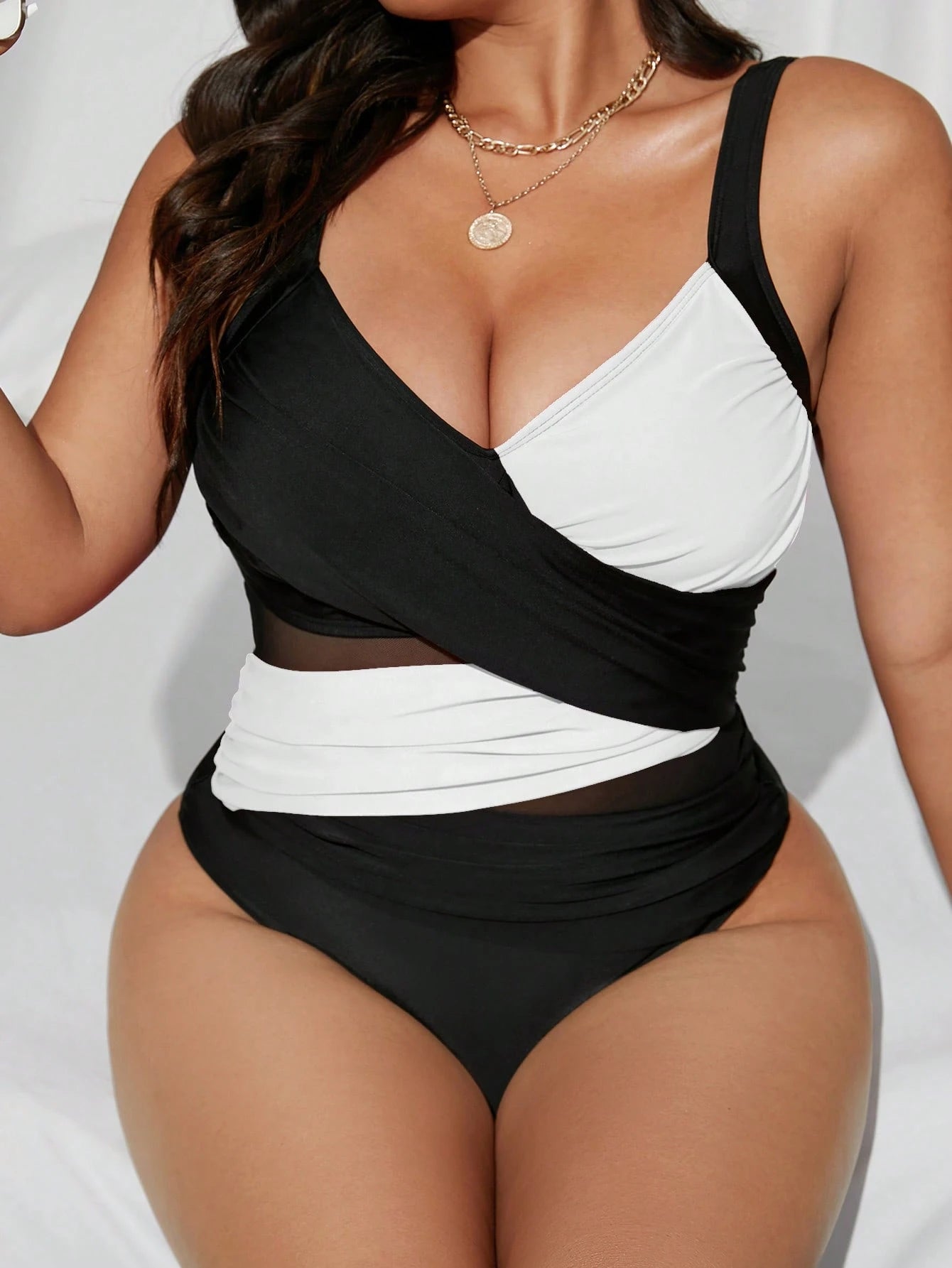 Swim SXY Plus Size Women's Crisscross Ombre Mesh Patchwork One-Piece Swimsuit, Summer Beach Vacation