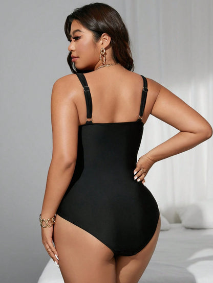 Swim SXY Plus Size Women's Cross White Mesh Patchwork One-Piece Swimsuit, Summer Beach Vacation Sexy