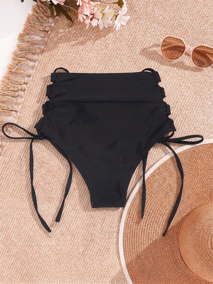 Swim SXY Plus Size Women's Solid Color High Waist Tie-Up Bikini Bottom