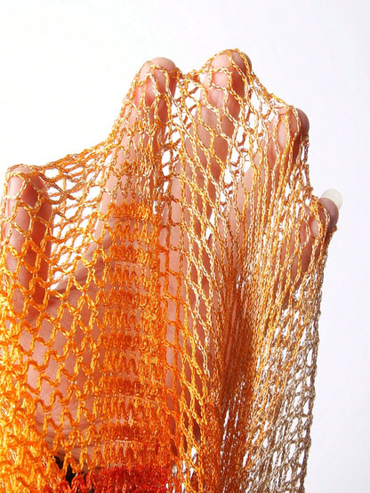 Swim SXY Women's Colorful Ombre High Slit Long Fringe Netted Tie-Up Sexy Kimono Cover-Up Swimsuit, Suitable For Spring, Summer, Autumn Beach Vacation