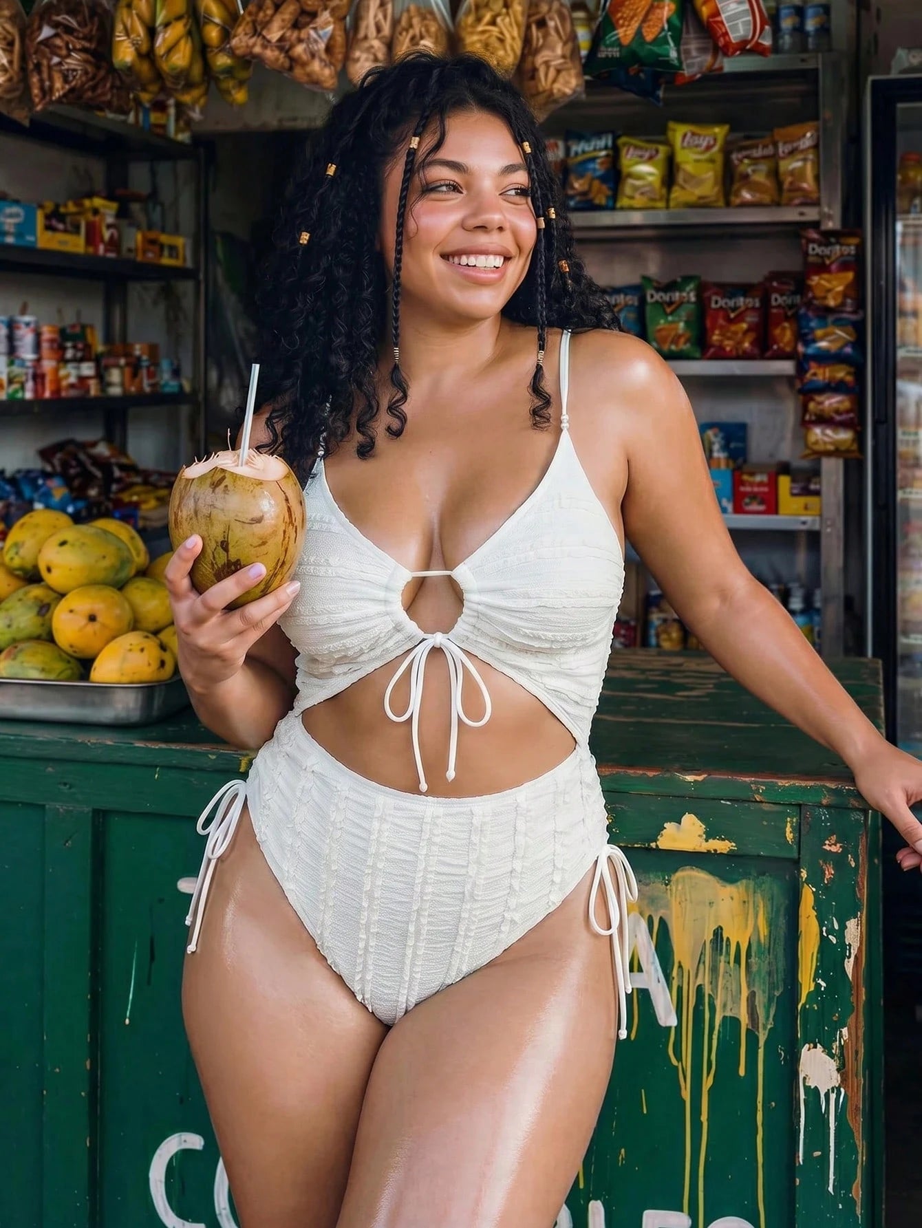 Swim Vcay 2026 New Plus Size Women White Textured Hollow Out Lace-Up One-Piece Swimsuit,Elegant Ladies Beach Swimwear,Summer Holiday Outfit,Party Dress,Vacation