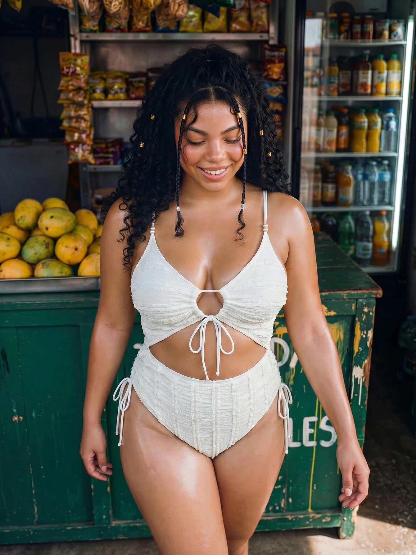 Swim Vcay 2026 New Plus Size Women White Textured Hollow Out Lace-Up One-Piece Swimsuit,Elegant Ladies Beach Swimwear,Summer Holiday Outfit,Party Dress,Vacation