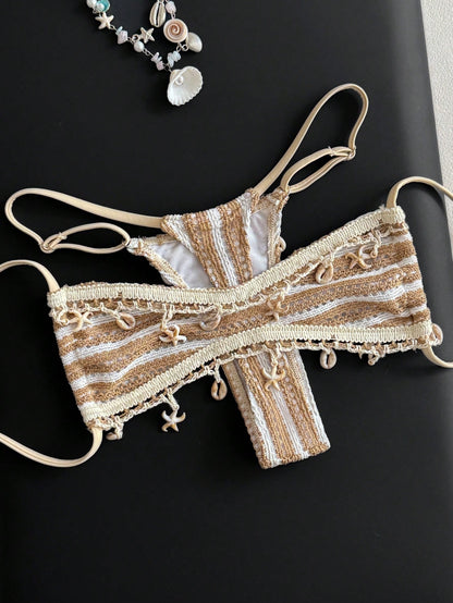Swim Vcay 2pcs/Set Women's Colorblock Striped Fashionable Bikini, Summer 2026