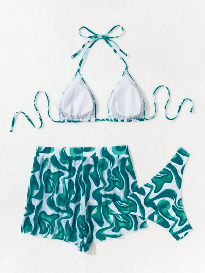 Swim Vcay 3pcs/Set Springbreak Printed Random Pattern Bikini Swimsuit