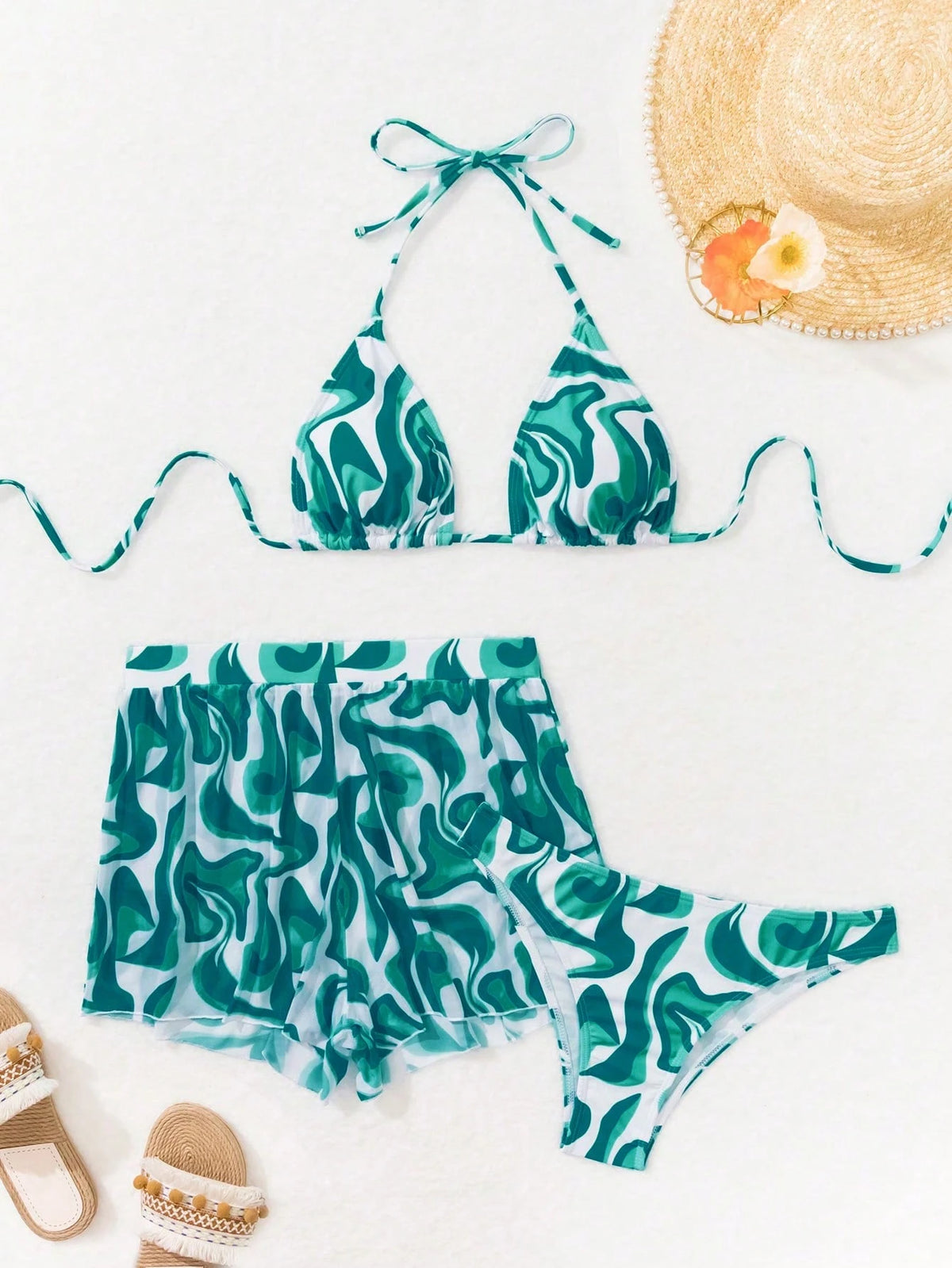 Swim Vcay 3pcs/Set Springbreak Printed Random Pattern Bikini Swimsuit