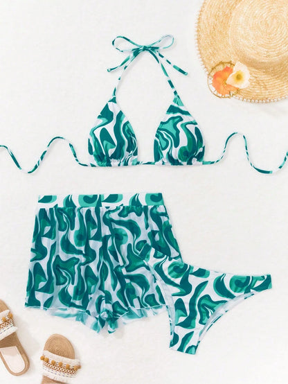 Swim Vcay 3pcs/Set Springbreak Printed Random Pattern Bikini Swimsuit