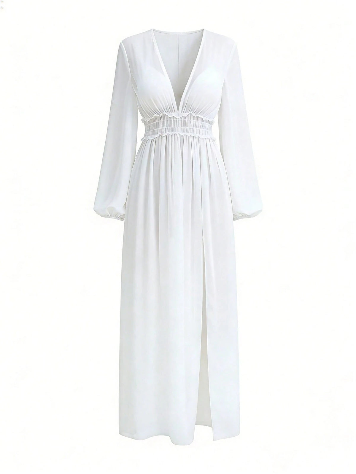 Swim Vcay Beach Dresses For Women Women's V-Neck Long Sleeve High Waist Slit Beach Cover-Up Dress, Summer