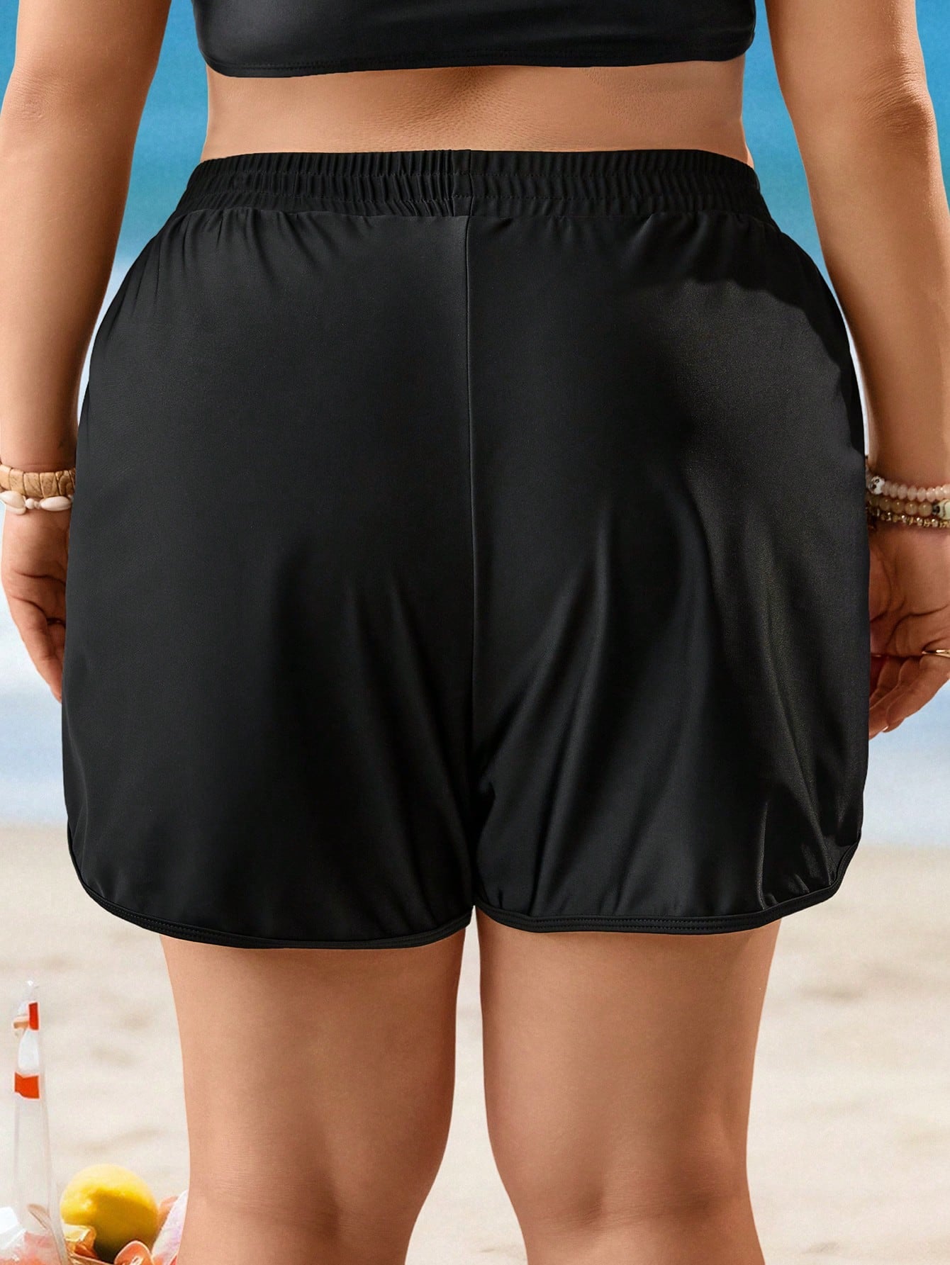 Swim Vcay Plus Size Summer Vacation Beach Solid Color Elastic Waist Swimwear Bottom