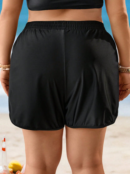 Swim Vcay Plus Size Summer Vacation Beach Solid Color Elastic Waist Swimwear Bottom