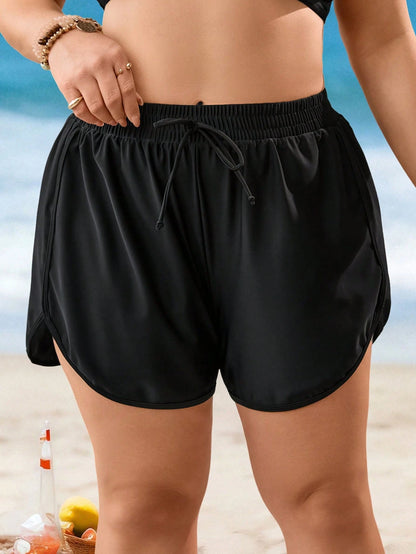 Swim Vcay Plus Size Summer Vacation Beach Solid Color Elastic Waist Swimwear Bottom