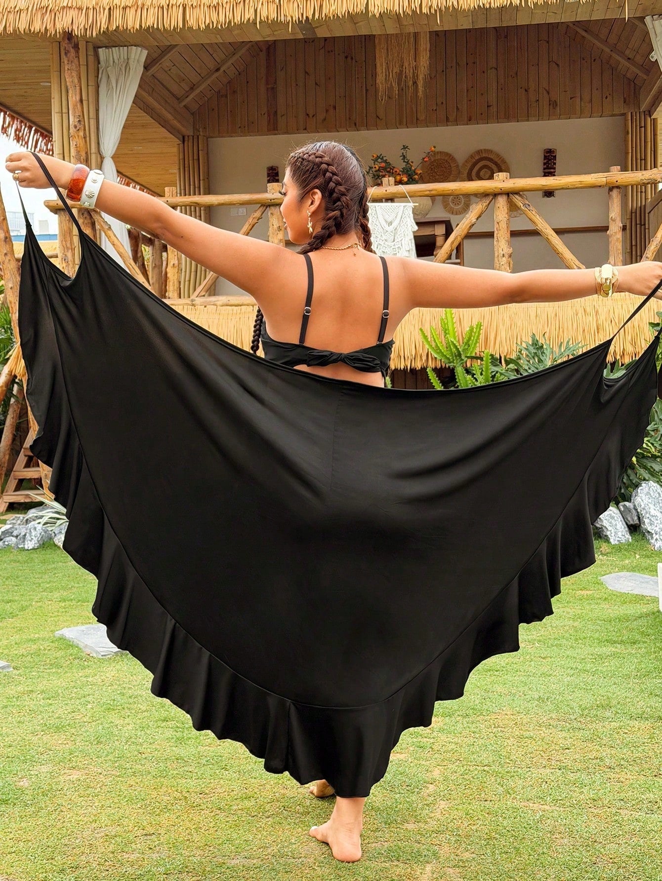 Swim Vcay Plus Size Women Kimono Style Maxi Dress With Ruffle Hem