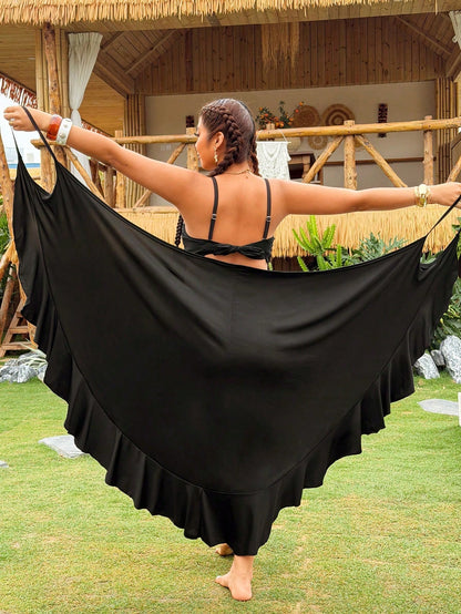 Swim Vcay Plus Size Women Kimono Style Maxi Dress With Ruffle Hem