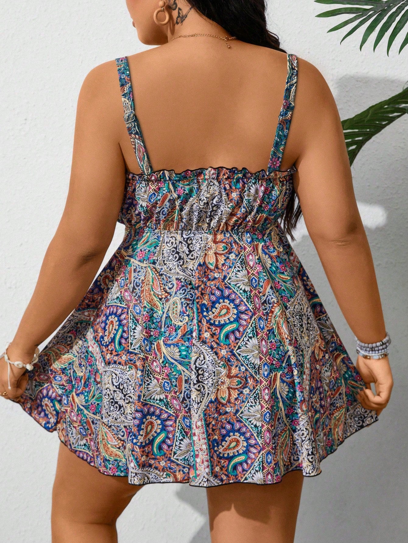 Swim Vcay Plus Size Women Print Beach Vacation Bikini Set Royal Blue Summer Boho