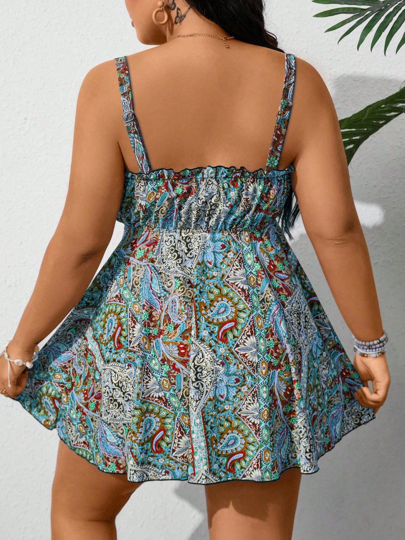 Swim Vcay Plus Size Women Print Beach Vacation Bikini Set Royal Blue Summer Boho