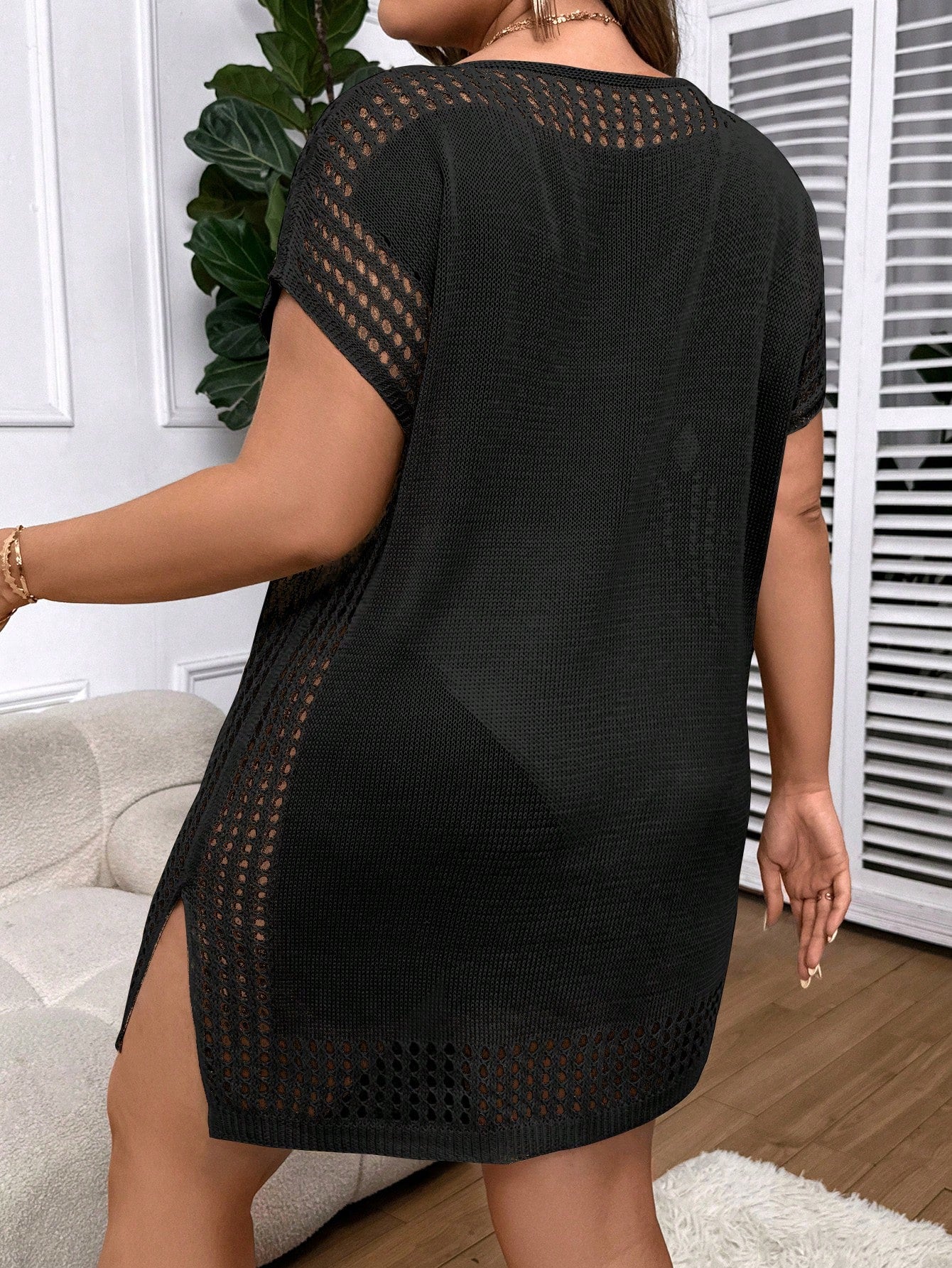 Swim Vcay Plus Size Women's Solid Color Simple Daily Short Sleeve Cover Up Summer