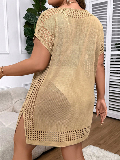 Swim Vcay Plus Size Women's Solid Color Simple Daily Short Sleeve Cover Up Summer