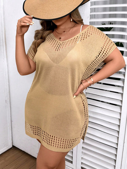 Swim Vcay Plus Size Women's Solid Color Simple Daily Short Sleeve Cover Up Summer