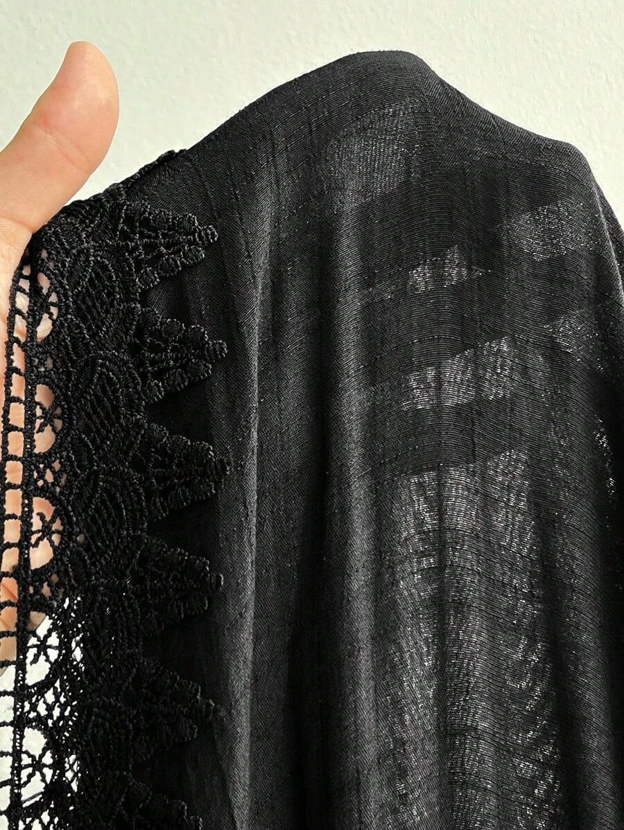 Swim Vcay Plus Size Women Single Design Side Split Lace Patchwork Sexy Casual Holiday Beach Dress For Summer Beach Vacation