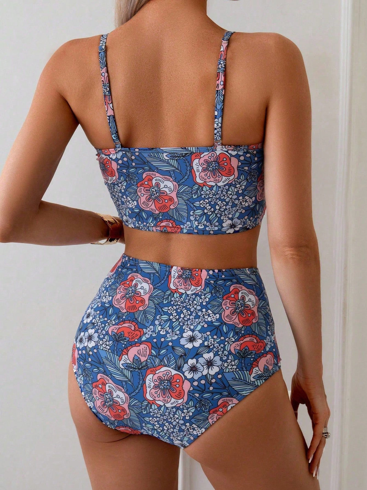 Swim Vcay Random Printed Tankini Set For Beach In Summer Vacation Two Pieces Sethigh Waisted Bikini Set