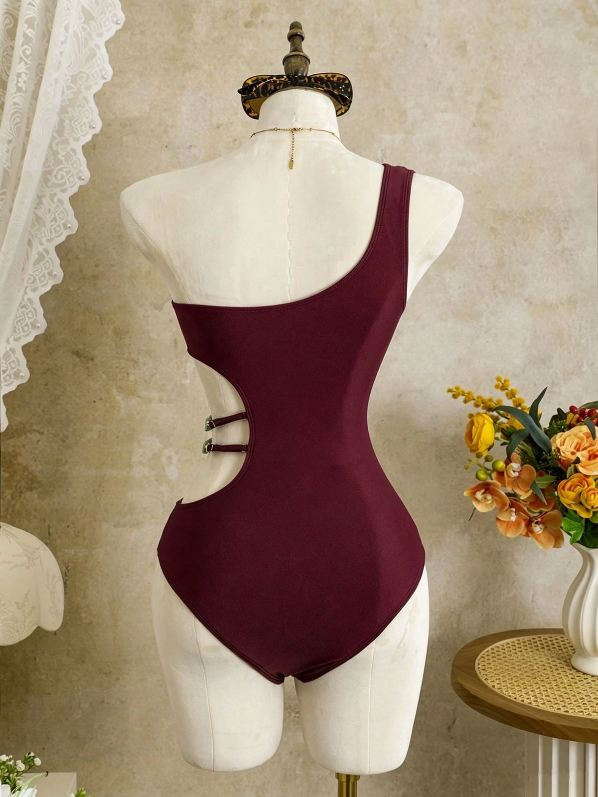Swim Vcay Solid Color One-Piece Swimsuit, Strapless, Wireless, Elegant Beach Holiday Holiday Casual Style, Spring/Summer Brown