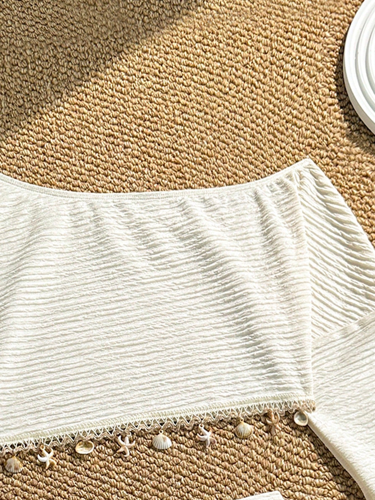 Swim Vcay Spring/Summer New Sequin Tassel Long Sleeve Jacquard Fabric Two-Piece Skirt Beach Cover-Up Set