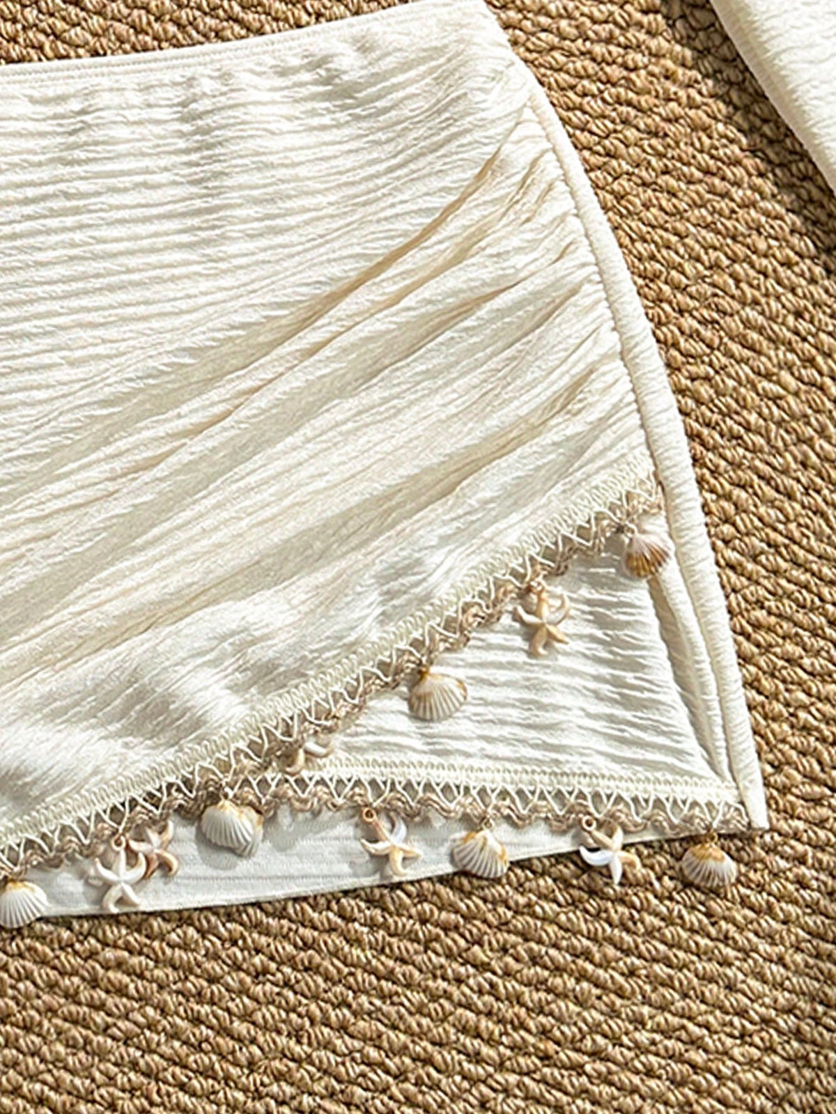 Swim Vcay Spring/Summer New Sequin Tassel Long Sleeve Jacquard Fabric Two-Piece Skirt Beach Cover-Up Set