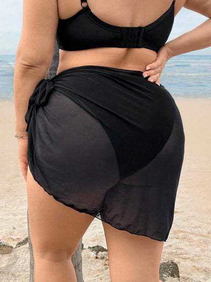Swim Vcay Summer Beach Plus Solid Sheer Wrap Knot Side Cover Up Skirt Without Bikini Bottom