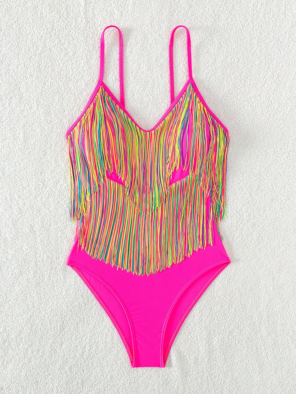 Swim Vcay Summer Beach Striped Fringe Hem One Piece Swimsuit