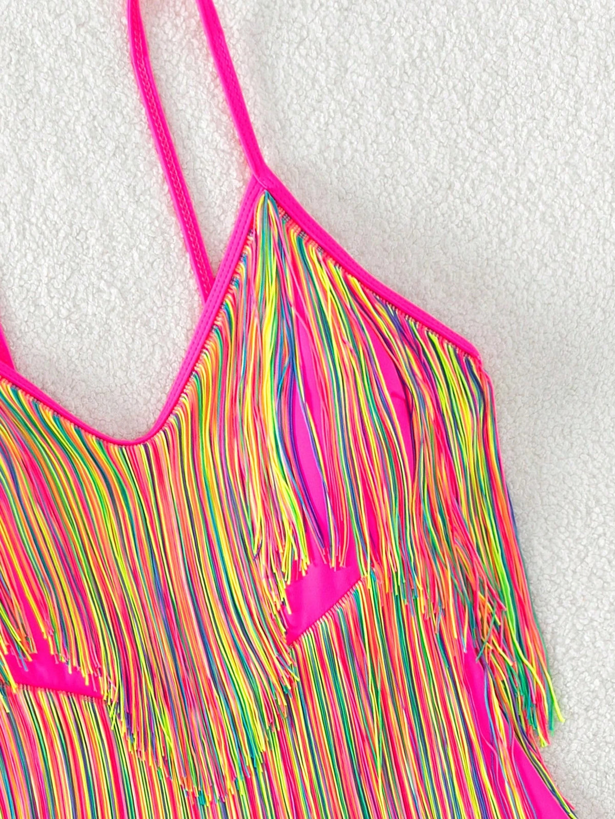 Swim Vcay Summer Beach Striped Fringe Hem One Piece Swimsuit