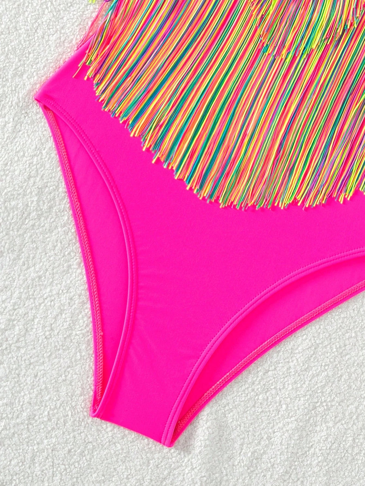 Swim Vcay Summer Beach Striped Fringe Hem One Piece Swimsuit