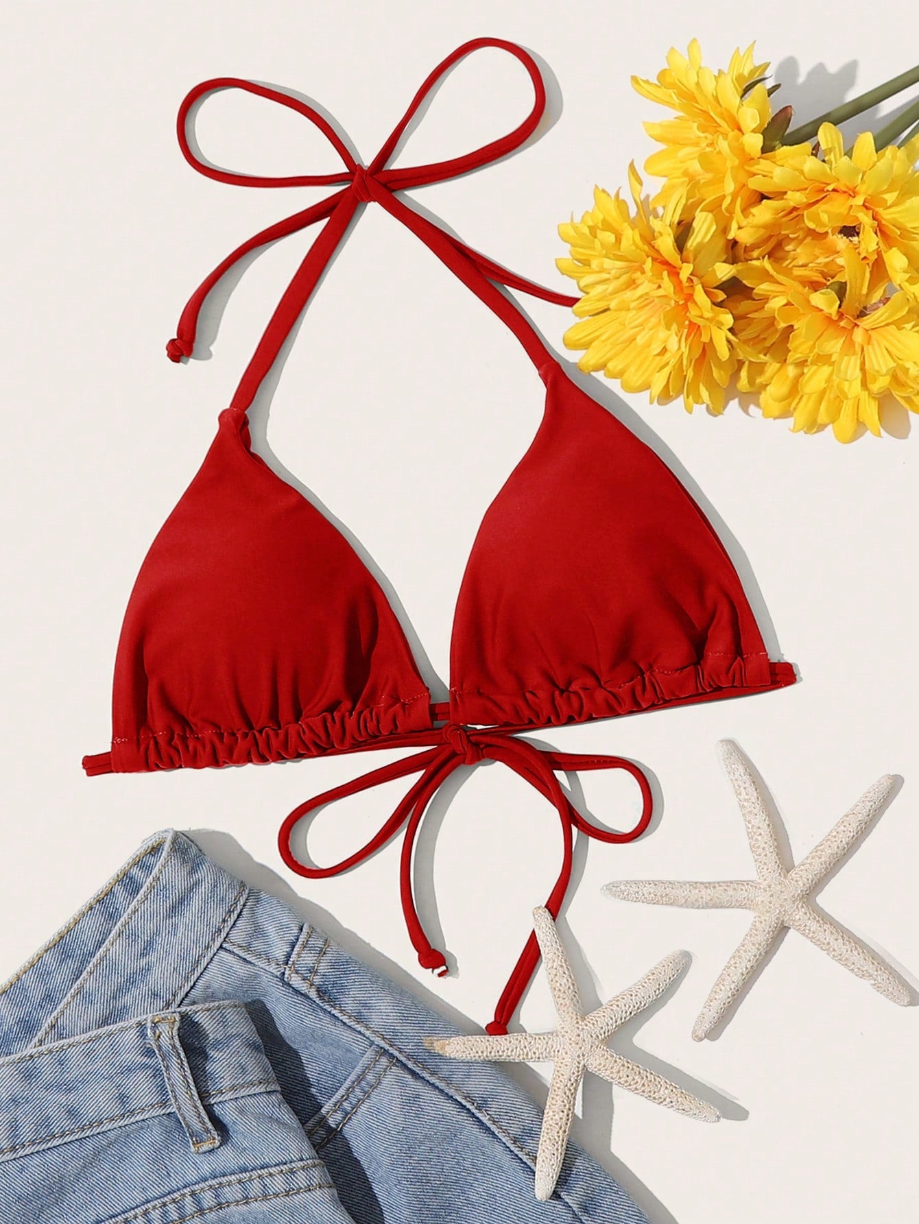Swim Vcay Summer Beach Tie Back Triangle Bikini Top