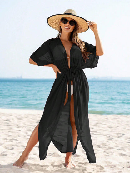 Swim Vcay Summer Beach Women's Netting Cover-Up With Waist Tie Valentine