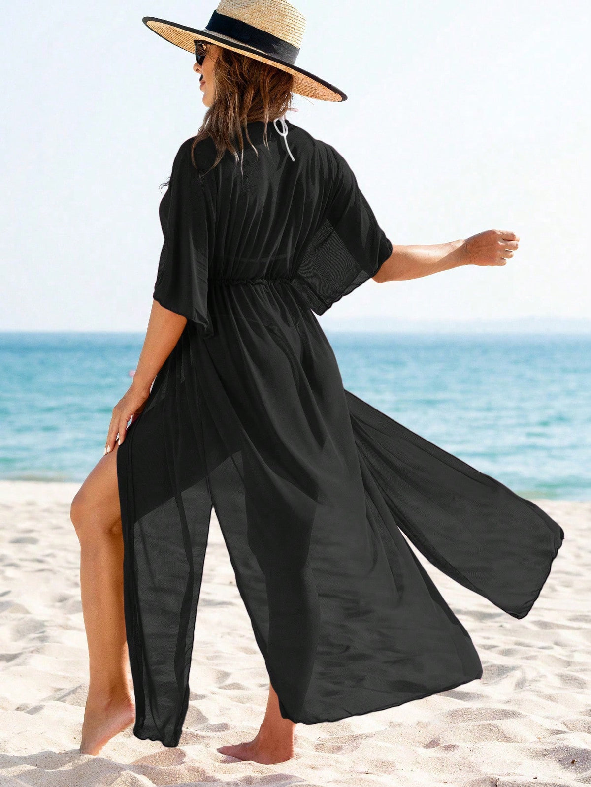 Swim Vcay Summer Beach Women's Netting Cover-Up With Waist Tie Valentine