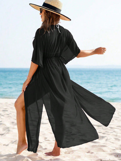 Swim Vcay Summer Beach Women's Netting Cover-Up With Waist Tie Valentine