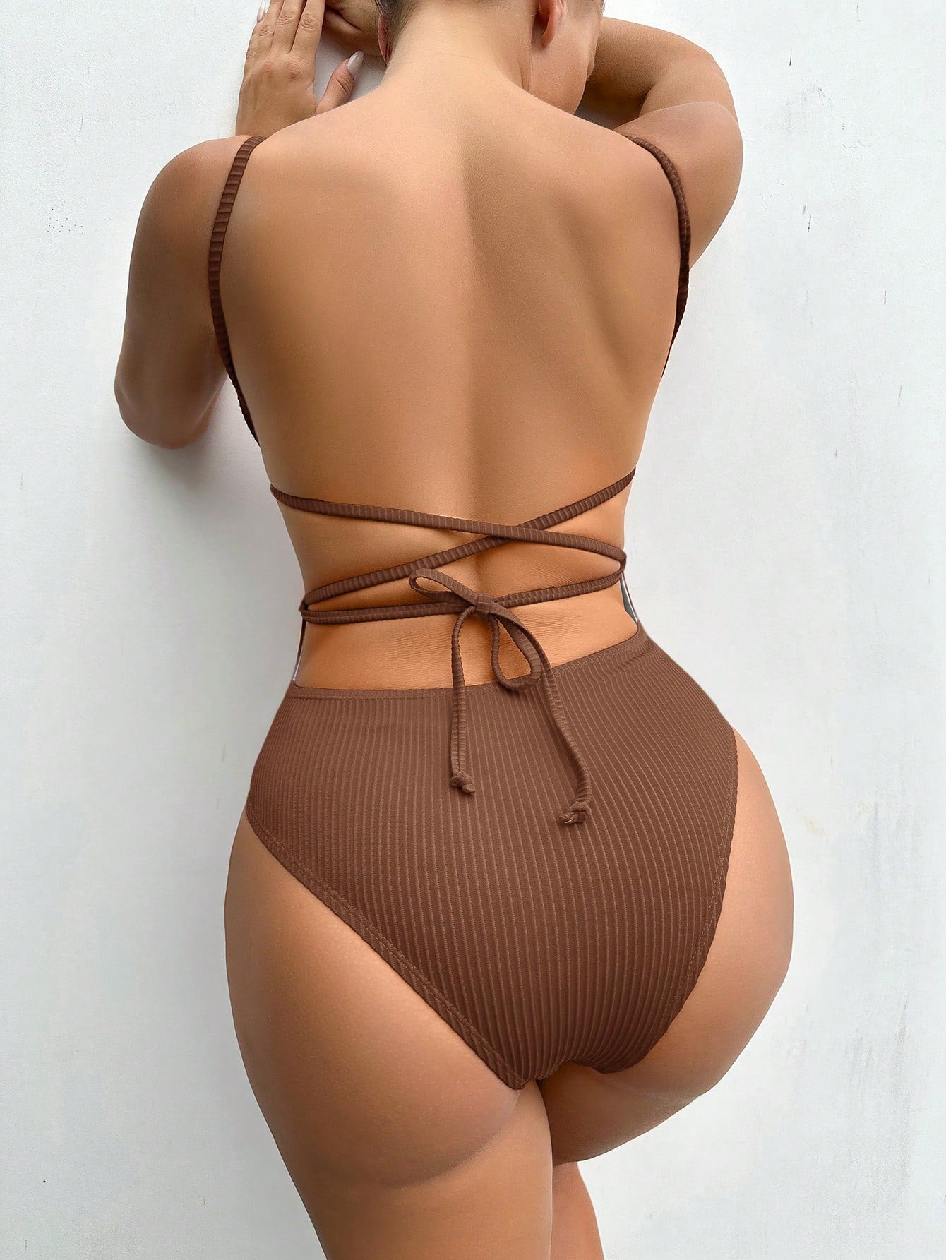 Swim Vcay Summer Beach Women's Ribbed One-Piece Swimsuit With Strappy Back